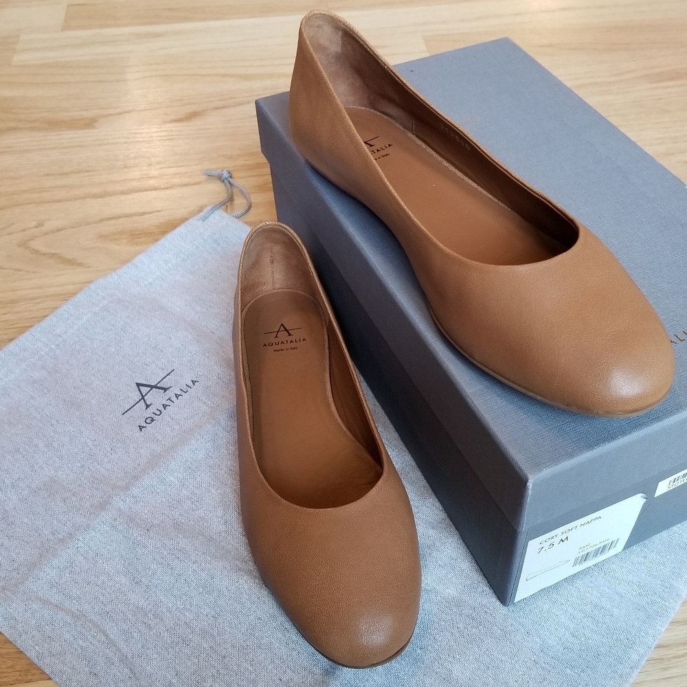 Aquatalia Cory Brown Leather Ballet Flat